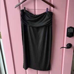 DKNY Black and White Striped Midi Skirt